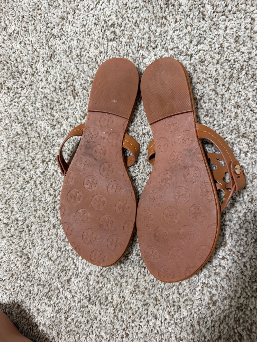 Tory Burch Brown Leather Logo Thong Sandals - Picture 2 of 4